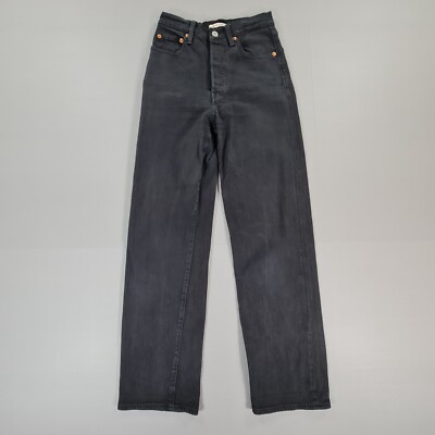Levis Damen Jeans Schwarz W24 L29 Ribcage Straight Leg Premium Denim