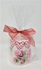 White Pillar Candle Red Hearts Pink Roses Hand Painted 3"