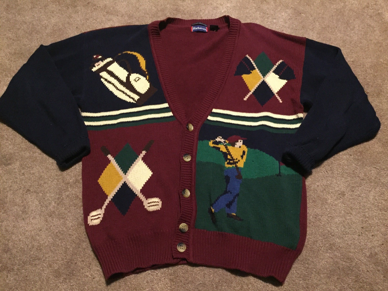 Mens Vintage Hathaway Golf Button Cardigan Sweater Bl… Gem