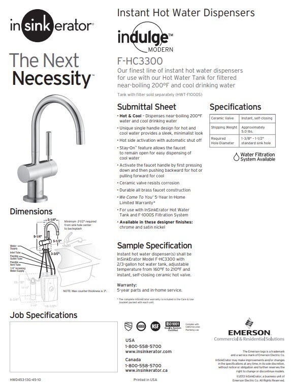 INSINKERATOR F-H3300C INDULGE MODERN INSTANT HOT WATER DISPENSER *NEW- OPEN  BOX* | eBay