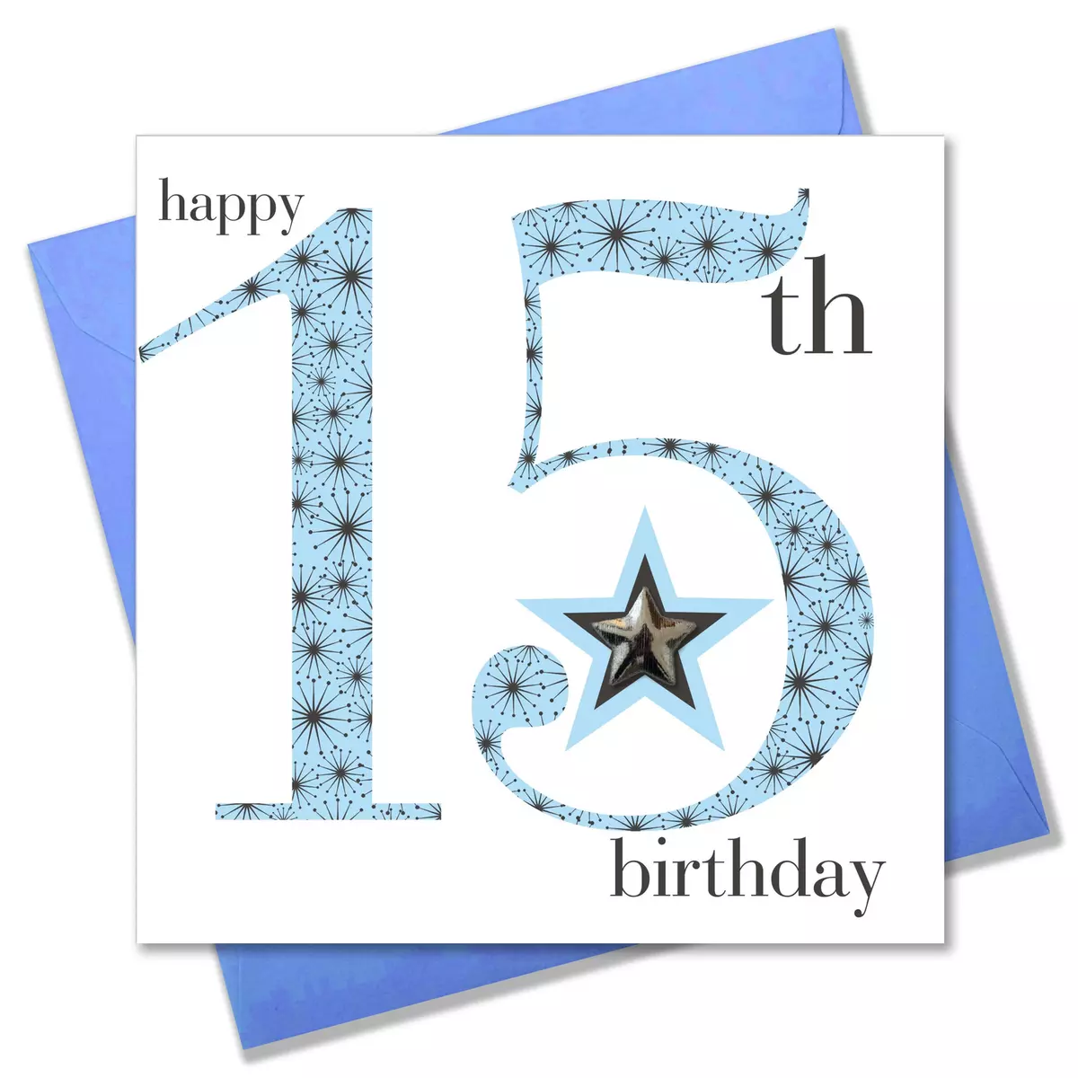 Birthday Card, Age 15 Boy, Happy 15th Birthday, Embellished with a