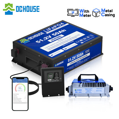48V 50Ah 100Ah Metal Case LiFePO4 Lithium Battery Deep Cycle BMS Golf Cart Solar