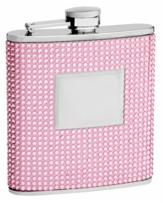 6oz Pink ''Bling'' Hip Flask with Engraving Plate made by Top Shelf Flasks ^c