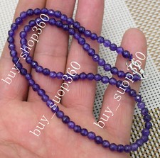 Natural 4mm Faceted Purple Amethyst Round Gemstone Beads Necklace 18" AAA