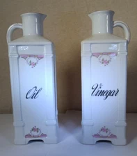 Vintage Oil and Vinegar Cruets With floral design Czechoslovakia