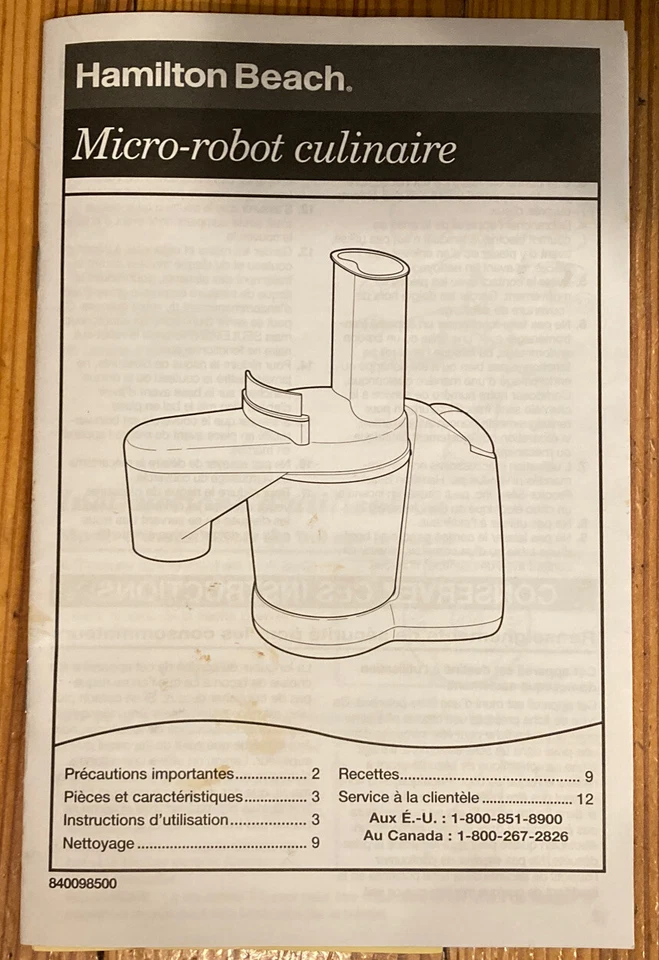 Hamilton Beach Short Cut Micro Food Processor 70200 Owner’s Manual W/ Recipes - Image 3 of 4
