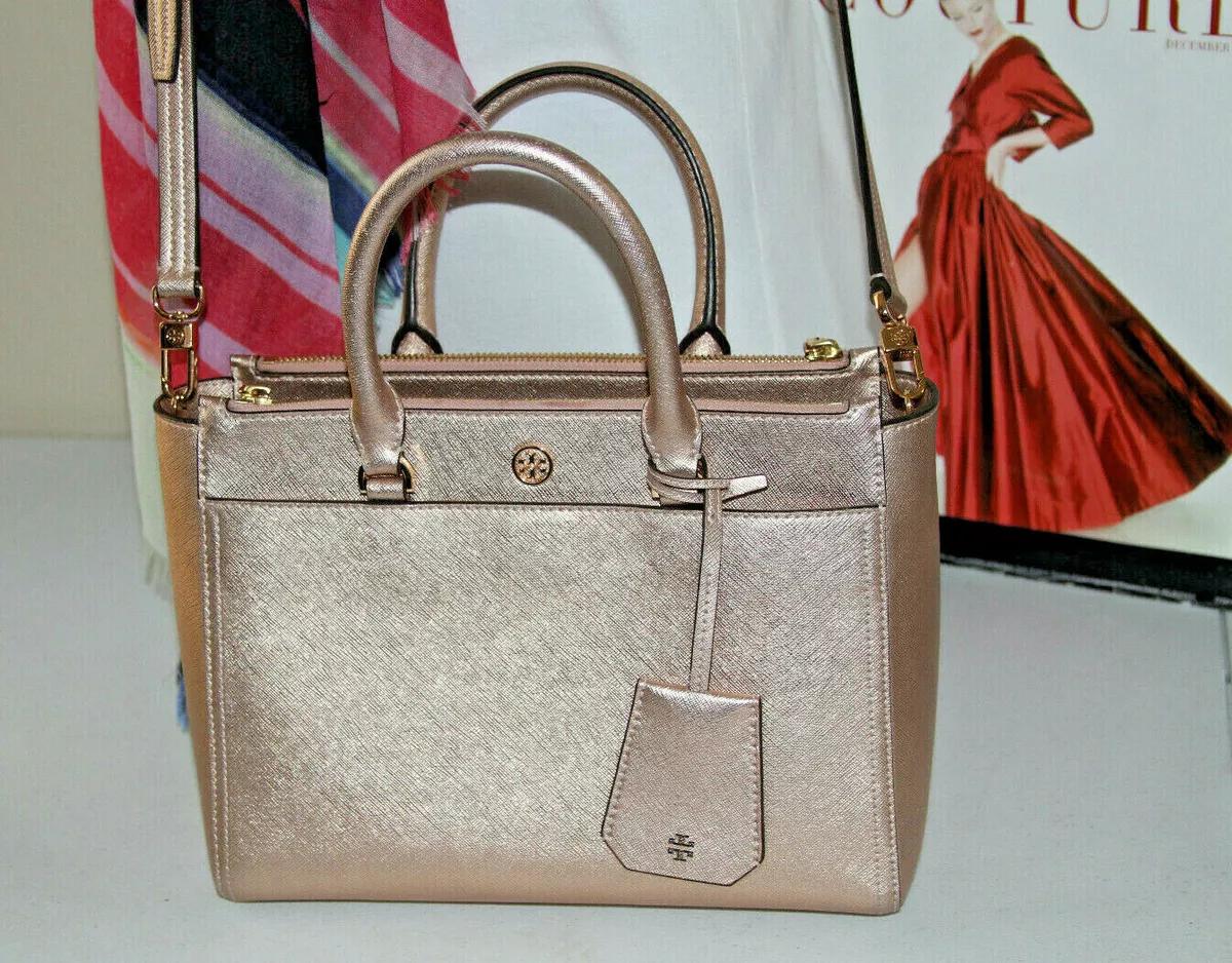 21 *P $398 Tory Burch Robinson Rosegold Double Zip Small Tote