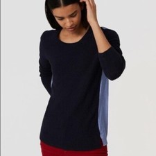 EUC Ann Taylor LOFT Navy Blue Stripe Back Mixed Media Waffle Knit Sweater, SMALL