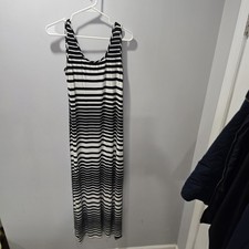 Merona Black White Striped Sleeveless Maxi Dress Scoop Neck Size M