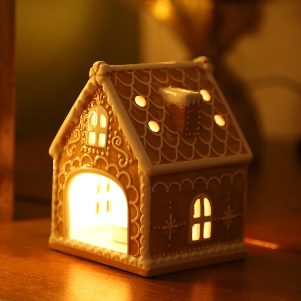 Gingerbread Brown House Ceramic Tealight Candle Holder Christmas Xmas Ornament - Image 3 of 4