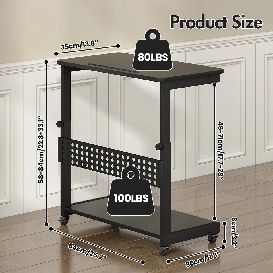 Computer Tower Stand Mobile Adjust-Height PC Stand w/Slot&Hooks&Caster Wheels - Image 2 of 4