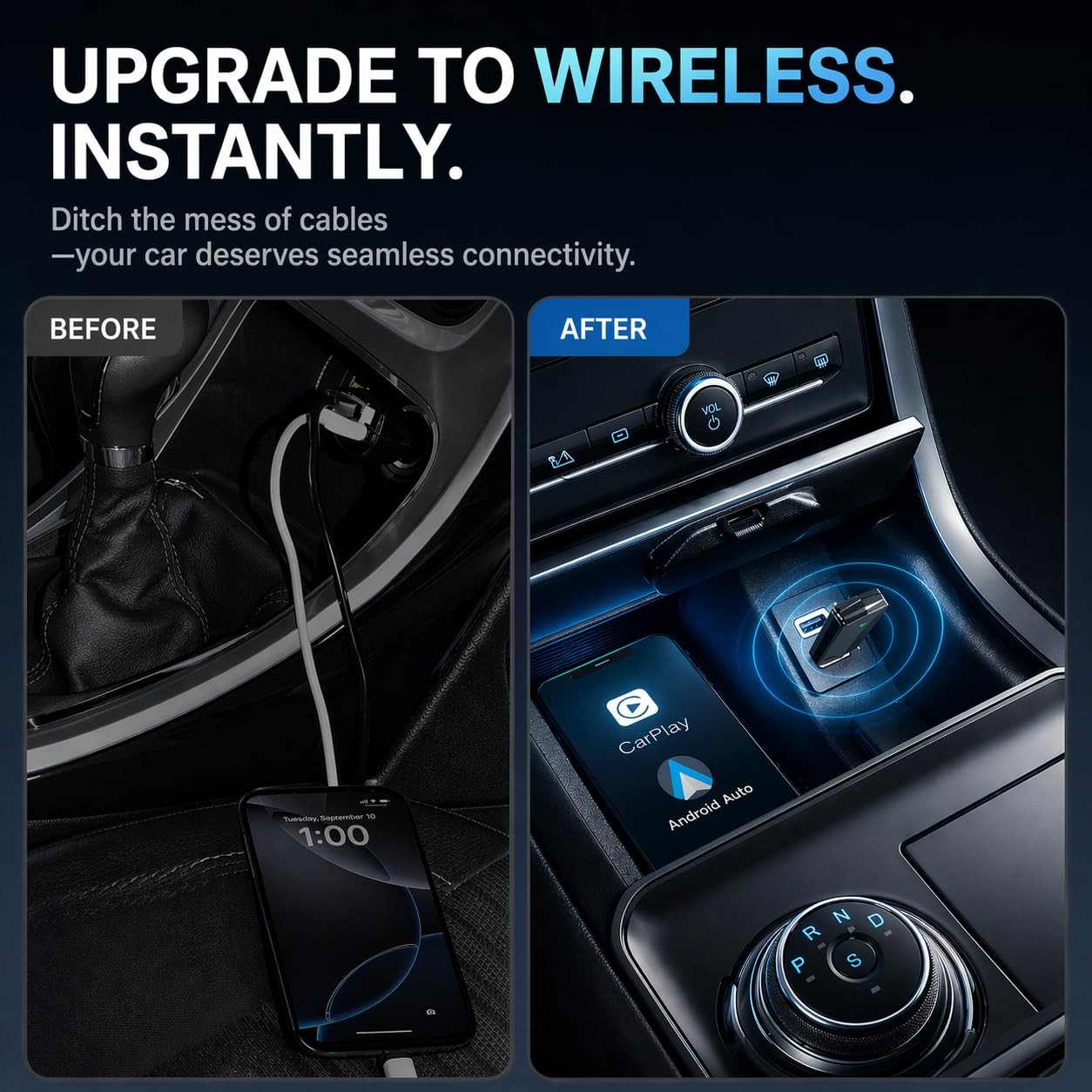 Adattatore CarPlay Wireless Adattatore Android Auto Wireless Wi Fi 5,8ghz Plug & - Miniatura 2