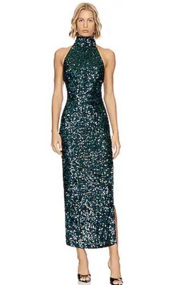 Rotate Birger Christiansen Sequin Green Long Dress- Size Large -40