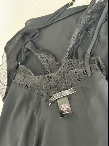 Victoria’s Secret Long Black Maxi Slip Dress Satin & Lace Crisscross Back Lg - Picture 2 of 17