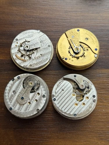 4 Antique Pocket Watch Movements American Waltham New Era 18s - Parts Lot