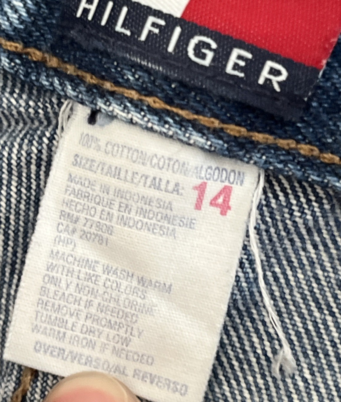VTG Tommy Hilfiger Jeans 14 Tall 26x28 Blue Denim Side Stripe 90s Y2K image 4