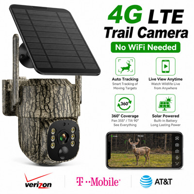 Campark Cellular Trail 4G LTE Security Camera 360°PT +Solar Panel Live Streaming