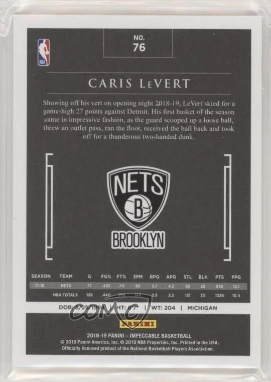 2018-19 Panini Impeccable Silver /49 Caris LeVert #76 - Image 2 of 2