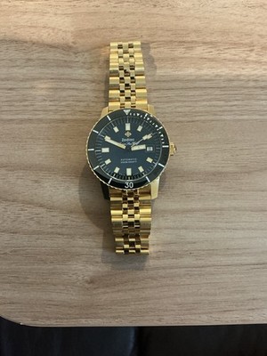 ZODIAC SWISS SEA WOLF COMPRESSION DIVER 18 K GOLD PLATED WATCH ZO9308 new in box