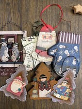 Rustic Snowman Christmas Decorations Set of 7 Metal 3  Wood 4 3-4" Handmade