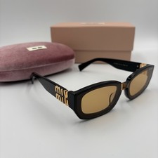 Miu Miu MU A2158 Rectangle Sunglasses Black Gold Brown Lens w Case Box