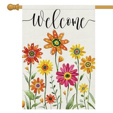 Welcome Summer Fall Flower Garden Flag 28x40 Double Sided Burlap Small Spring...