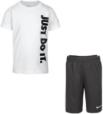 Nike Set 2 PC Boy's 'Just Do It' T-Shirt Shorts Set White/Iron Grey, 4/6