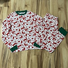 Carters Unisex Adult Pajamas Set Sz XL Red  White Reindeer Sleigh Christmas 2pc