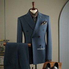 Suit Men Business Casual Double-breasted Three-piece Set Groom Wedding Dress New