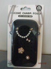 Black Silicone Charm Phone Pouch w/ Strap NEW