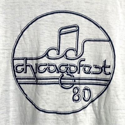 RARE Vintage 1980 Chicago Fest 80 T-Shirt Size L Large LG light blue T-shirt