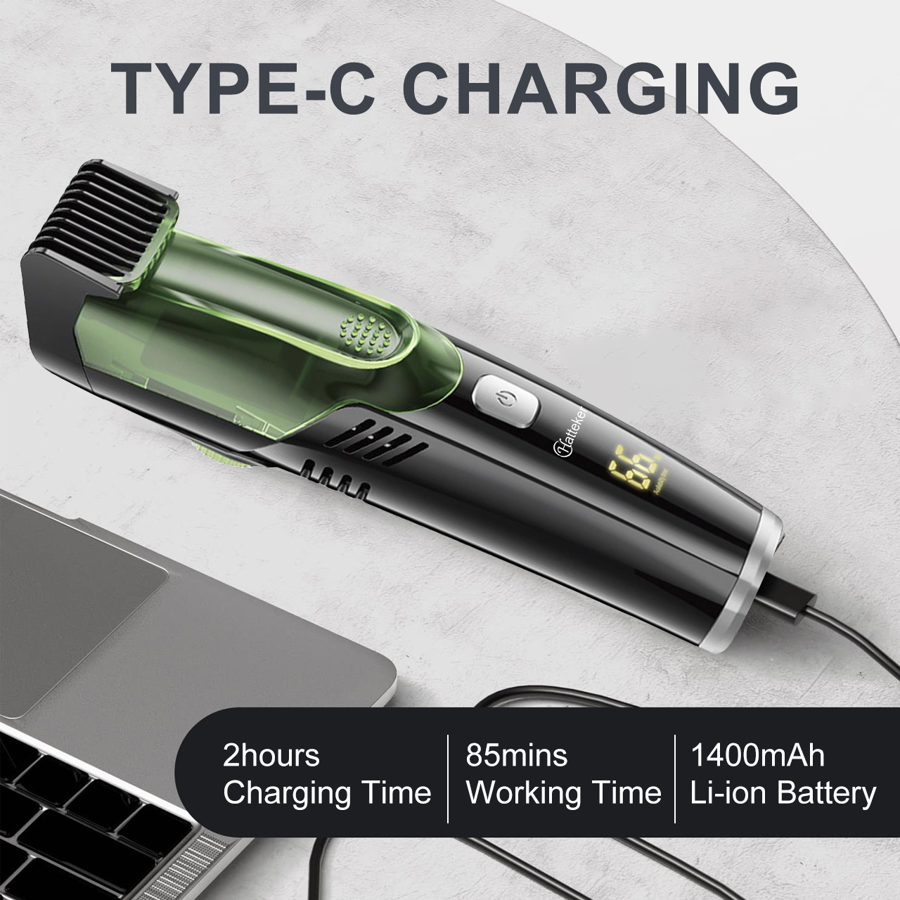 Hatteker Beard Trimmer Men Rechargeable Electric Shaver Built-in Vacuum Clipper