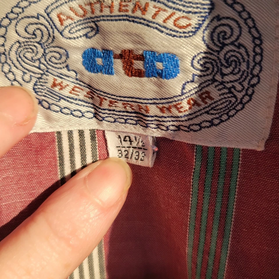 Vtg ATB Authentic Western Shirt Mens 14.5 Cowboy Pearl Snap Long Sleeve Striped  - Image 4 of 4
