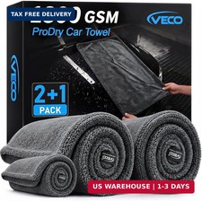 3-Piece Car Drying Towels, 1300 GSM 70/30 Twist-Loop Microfiber, Gray