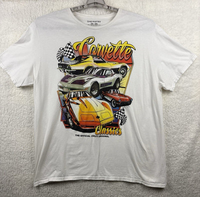 Chevy Corvette Classics Graphic Shirt Mens 2XL White Tee 100% Cotton Retro -READ