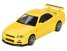NISSAN SKYLINE GT-R R34 V-SPEC RHD LIGHTNING YELLOW 1/64 BY MINI GT MGT00762