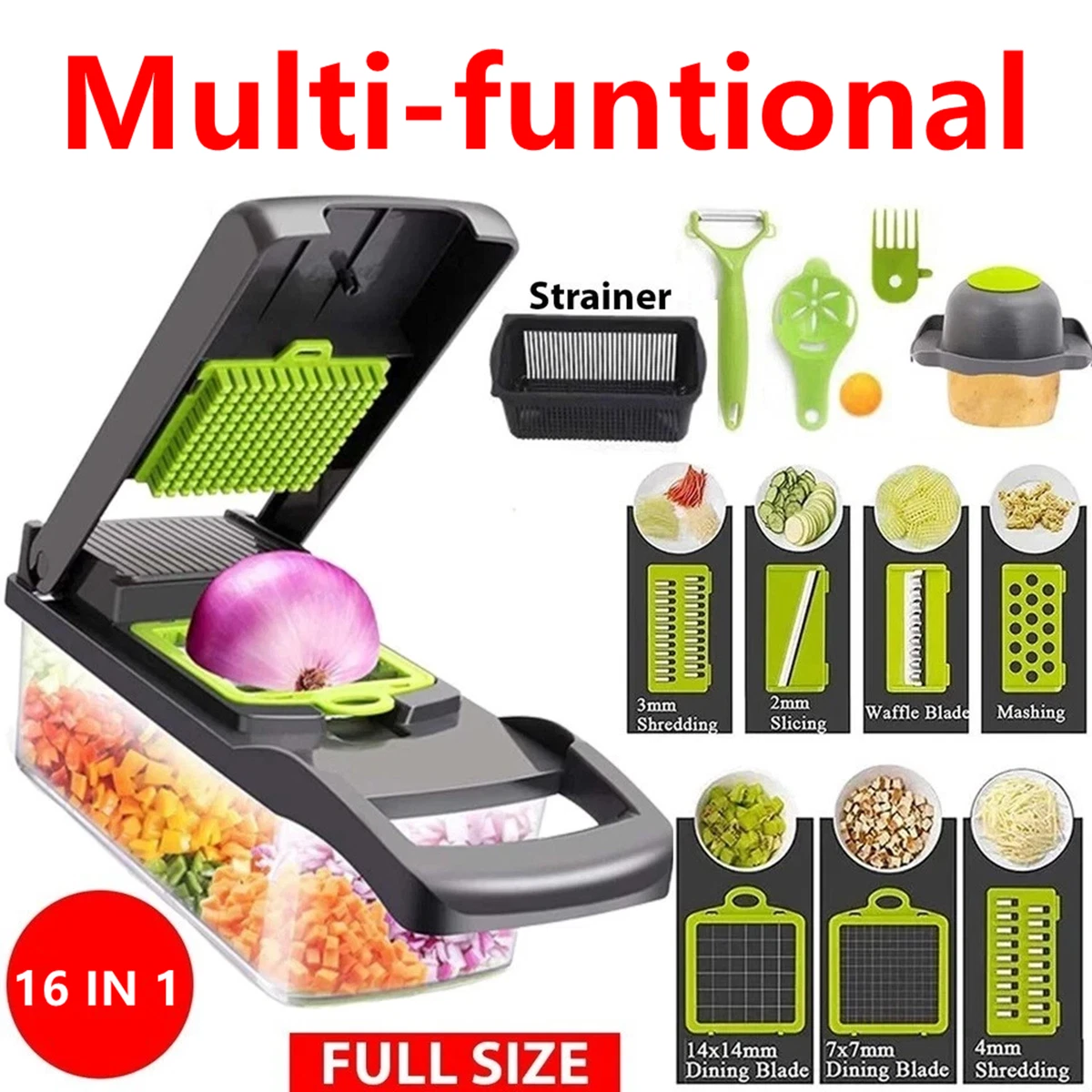 16 in 1 Vegetable Chopper Salad Fruit Mandolin Slicer Food Dicer Cutter Peeler
Opens in a new window