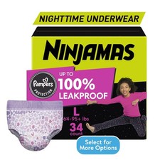 Ninjamas Girls Bedwetting Nighttime Underewar, Size L 64-95 lbs , 34 Count