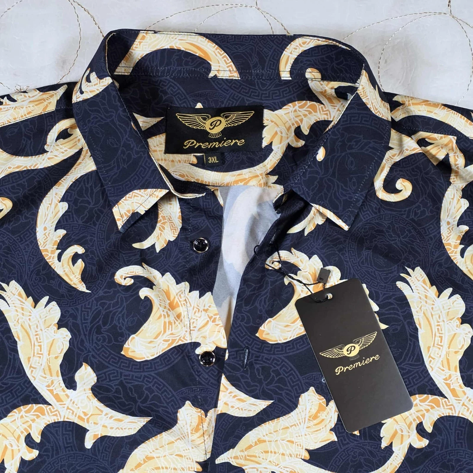 Camicia elegante uomo Premiere 3XL 97% cotone 3% spandex nuova con etichetta (look Versace)