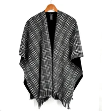 Evissa Black/White Houndstooth Sweater Shawl Wrap Poncho Cape OS NEW