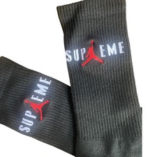 Supreme X Jordan Crew Socks, Men  s 7-12 Large, Black, 1 Single Pair, Jumpman AJ