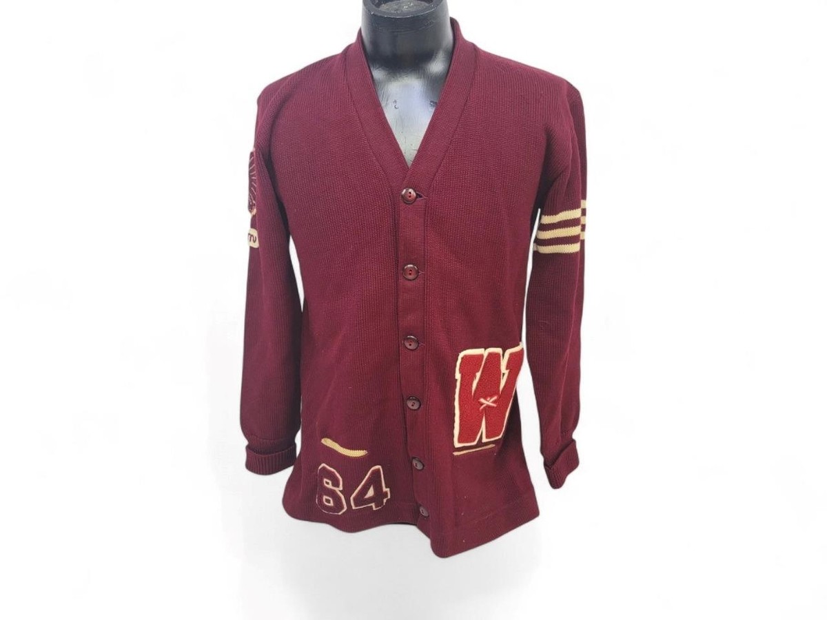 Vintage 1964 Kandel M Red Wool Varsity Letterman Cardigan Sweater 