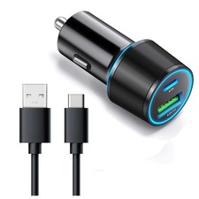 Quick Car Charger 36W 2-Port USB Cable Type-C PD Power Adapter DC for Tablets