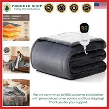 Light Grey Electric Heated Blanket Throw - 50”x60” with Auto-Shut Off & 10 He...