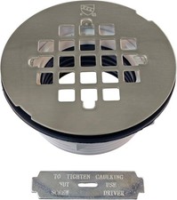 Westbrass 2" No-Caulk PVC Shower Drain w/ Round Grid, Satin Nickel