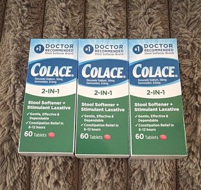 Colace 2 IN 1 Stool Softener Stimulant Laxative 60 Tablet Each - Lot Of 3 Boxes