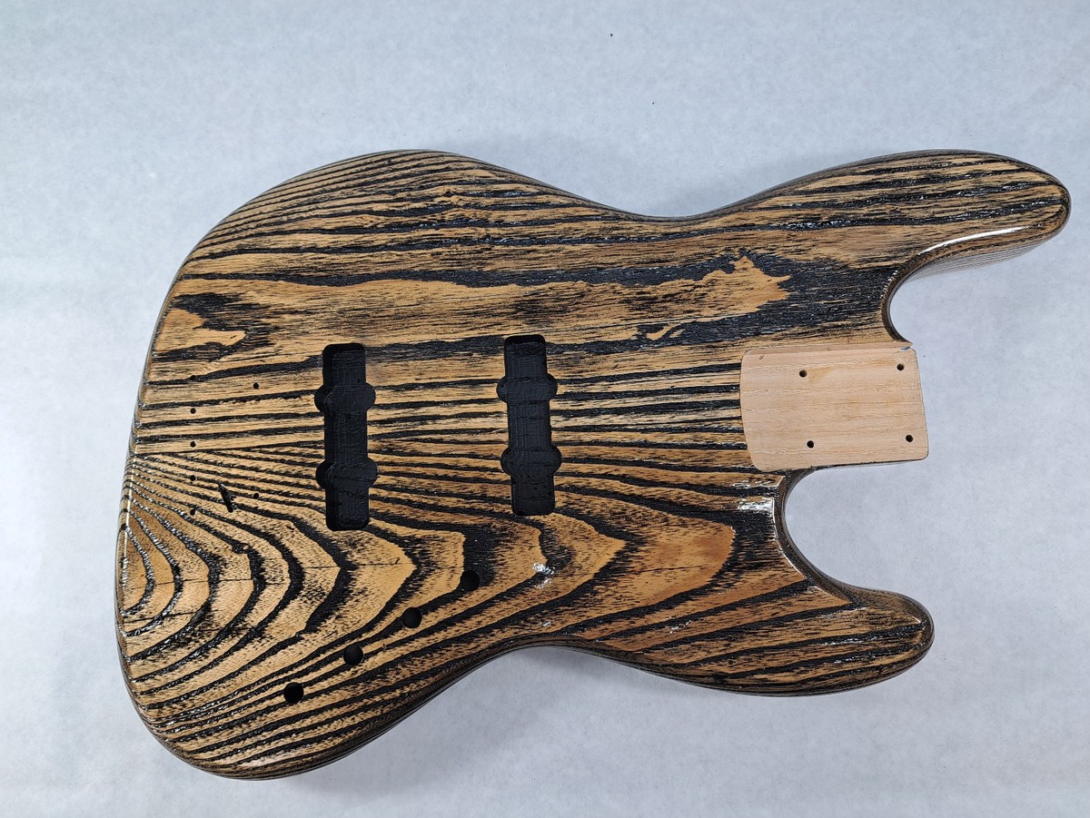 Finished Blasted Ash Jazz bass guitar body - fits Fender necks