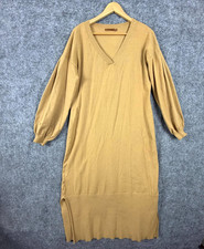 Belldini Sweater Dress Womens XL Brown Ribbed Knit Lagenlook Balloon Sleeve Midi
