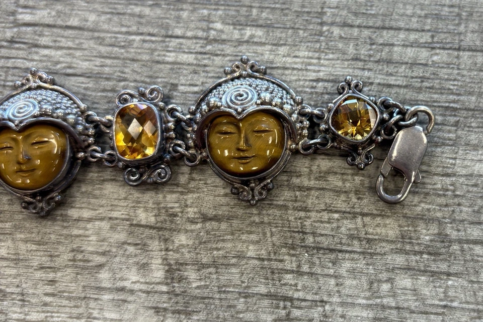 Sajen 925 пробы резные лица богини тигровый глаз цитрин браслет - Изображение 2 из 4