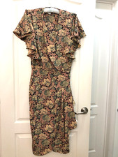Vtg Dawn Joy Floral Paisley Faux Wrap Crossover Short Sleeve V Neck Dress 7/8